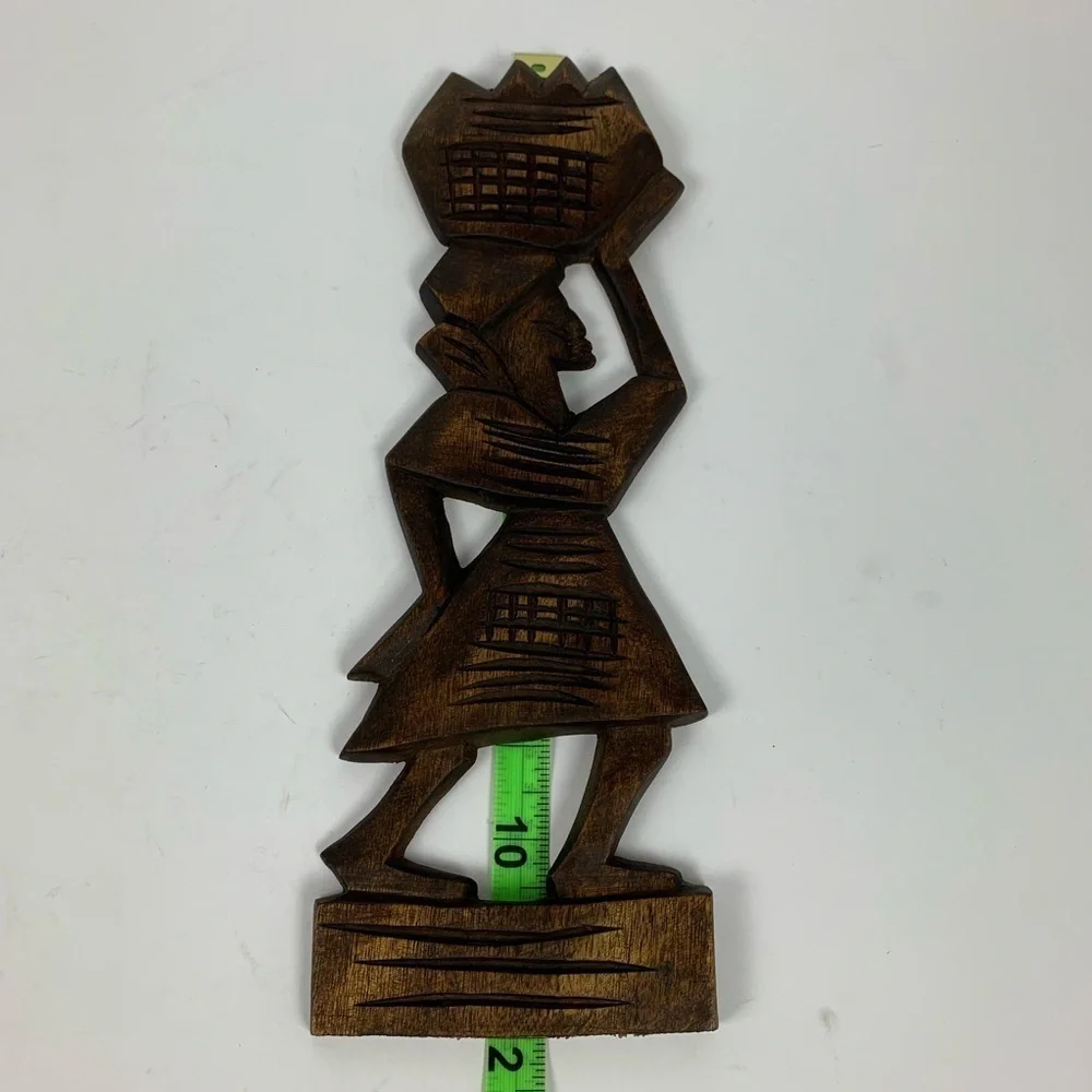 Hand Carved Tribal Wall Hanging Woman With Basket